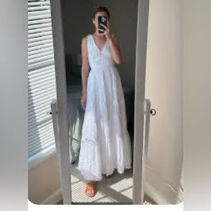 Elegant White and blue print Maxi Dress length 52